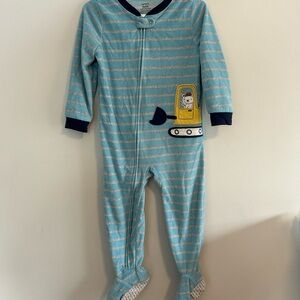 Carters 3t Blue Striped fleece sleeper with Excavator design
